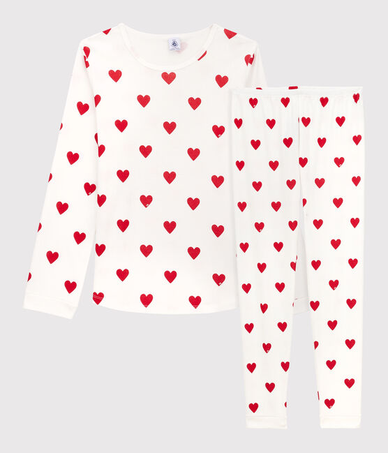 Pijama de punto con estampado de corazones para niña blanco MARSHMALLOW/rojo TERKUIT