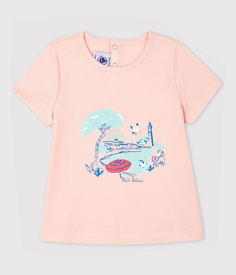 Blusa de manga corta con cuello de beb&eacute; ni&ntilde;a rosa