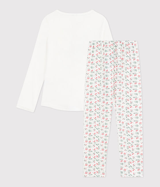 Pijama de algodón infantil con estampado de flores blanco MARSHMALLOW/blanco MULTICO