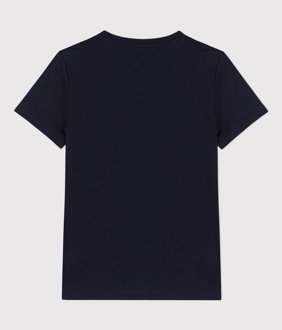 La camiseta RECTA de algodón con cuello de pico para mujer azul SMOKING