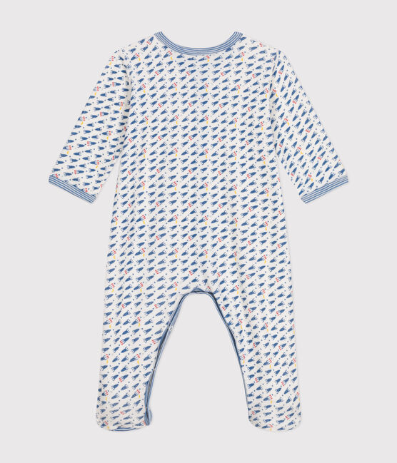 Pijama de terciopelo con estampado de cohetes para bebé blanco MARSHMALLOW/blanco MULTICO