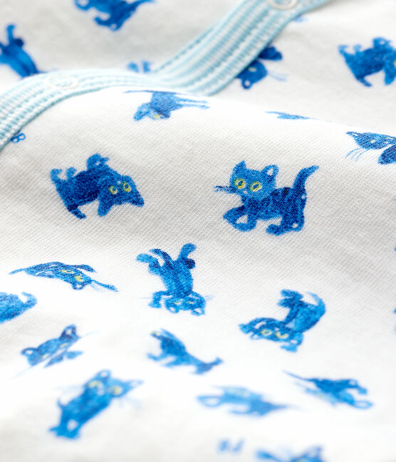 Pijama enterizo de gatitos de bebé de tejido tubular blanco MARSHMALLOW/blanco MULTICO