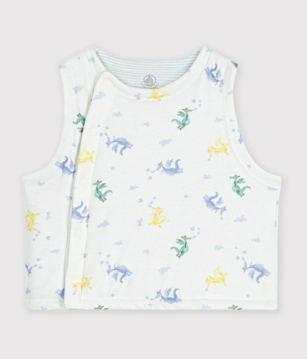 Chaleco reversible de algod&oacute;n con estampado de dragones para beb&eacute; blanco/multicolor