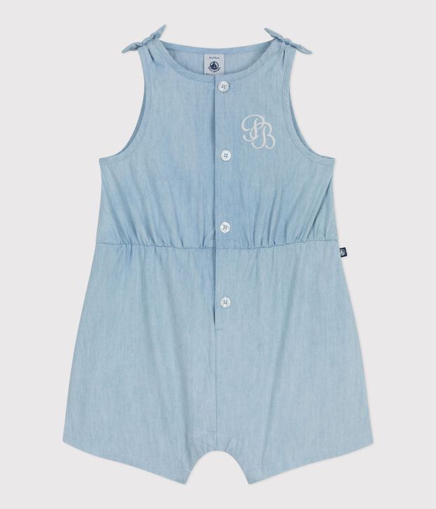 Pelele corto de chambray para beb&eacute; azul