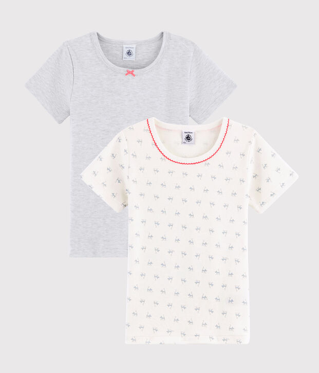 Juego de 2 camisetas de manga corta con estampado de gato de ni&ntilde;a peque&ntilde;a multicolor
