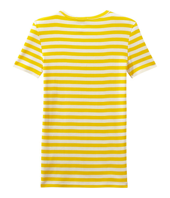 Camiseta de canalé original de rayas con cuello en pico para mujer amarillo SHINE/blanco MARSHMALLOW