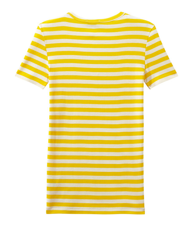 Camiseta de canal&eacute; original de rayas con cuello en pico para mujer amarillo/blanco