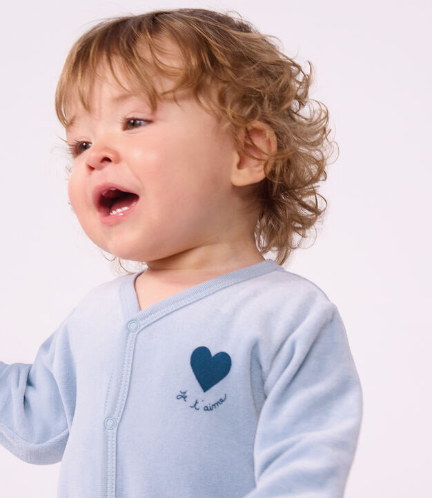 Pijama de terciopelo liso con estampado para beb&eacute; azul