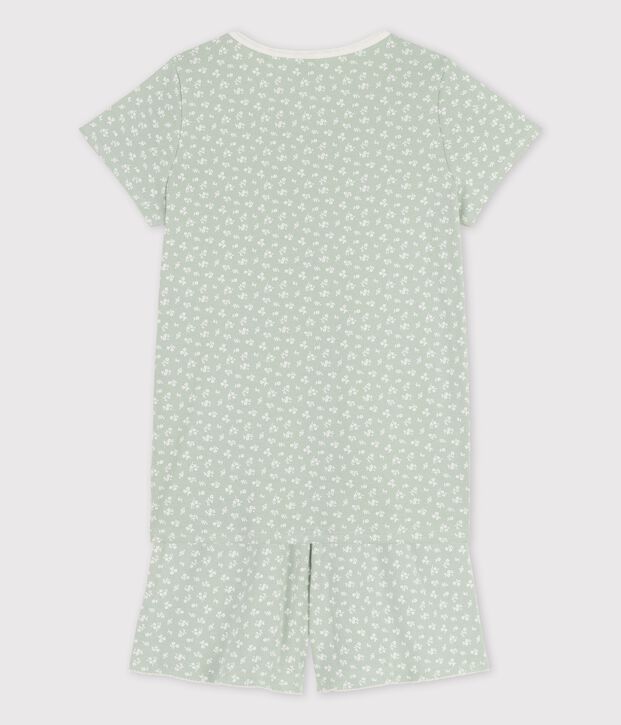 Pijama corto con flores de algod&oacute;n de chica verde/blanco