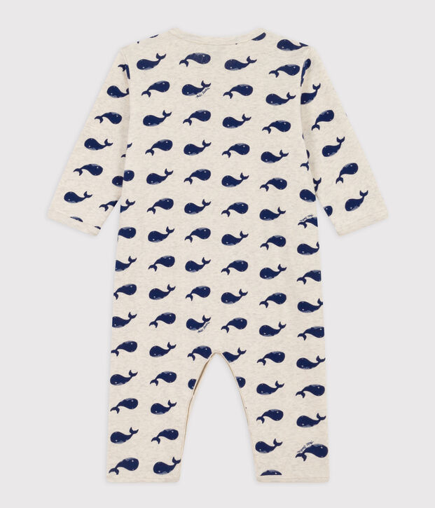 Pijama sin pies de algod&oacute;n con ballenas marinas beige/azul