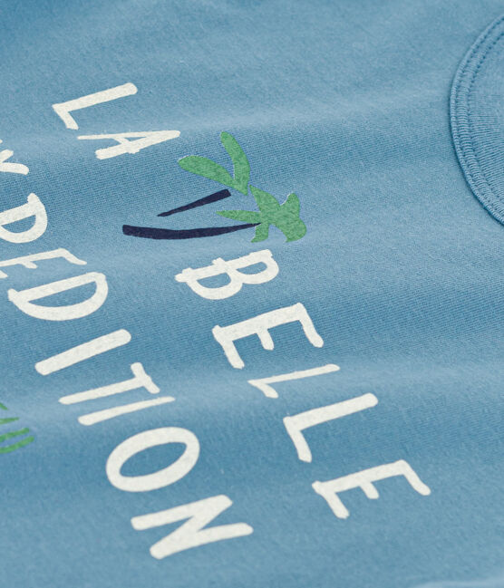 Camiseta de algodón de manga corta para niño azul LAVIS