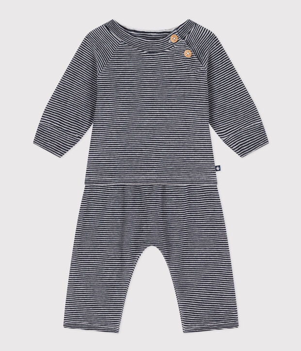 Conjunto de terciopelo a rayas para beb&eacute; azul/blanco