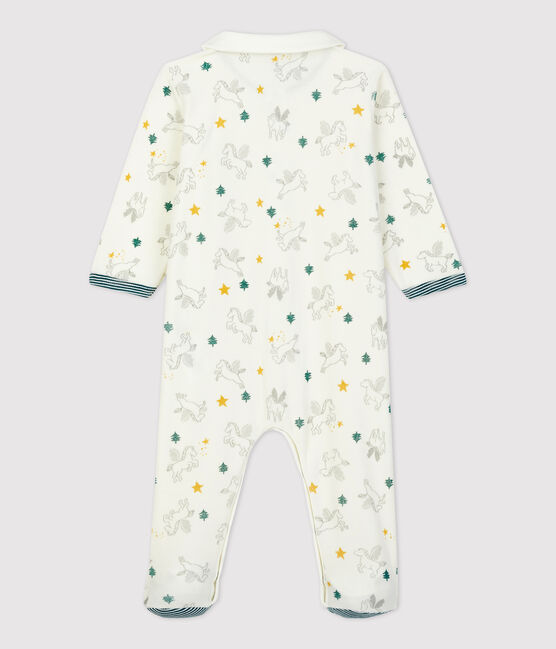 Pelele de bebé con estampado de caballos alados de terciopelo de algodón orgánico blanco MARSHMALLOW/blanco MULTICO