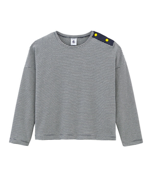 Camiseta manga larga infantil para ni&ntilde;a azul/blanco