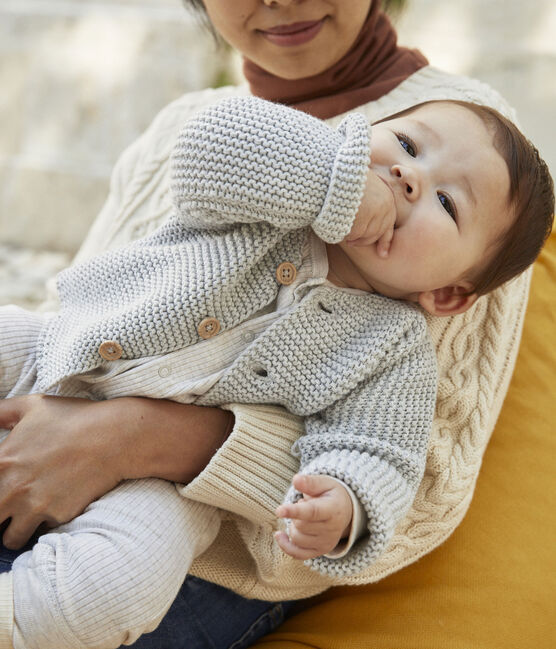 Cárdigan de bebé de punto musgo de algodón gris BELUGA CHINE