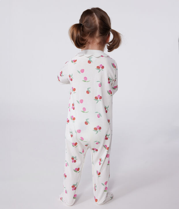 Pijama de algod&oacute;n con cuello p&eacute;talo de frutas para beb&eacute; blanco/multicolor