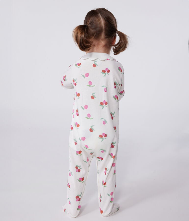 Pijama de algod&oacute;n con cuello p&eacute;talo de frutas para beb&eacute; blanco/multicolor