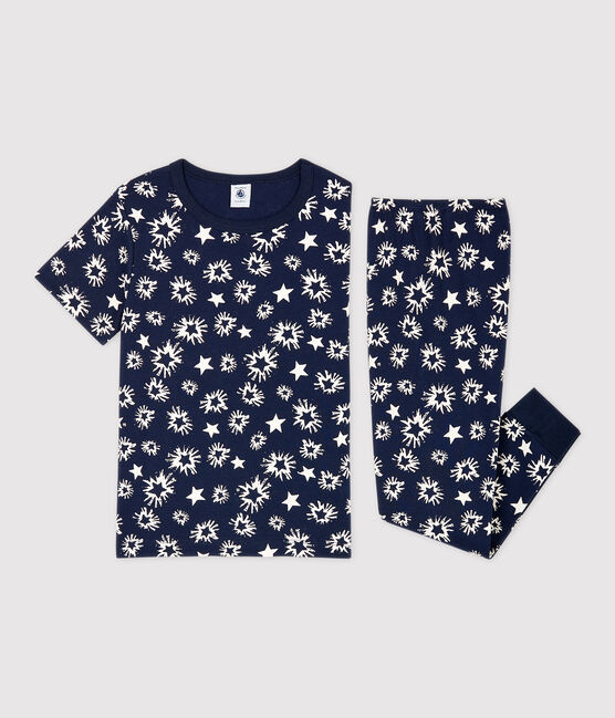 Pijama con estampado de estrellas de niño de algodón azul SMOKING/blanco MARSHMALLOW