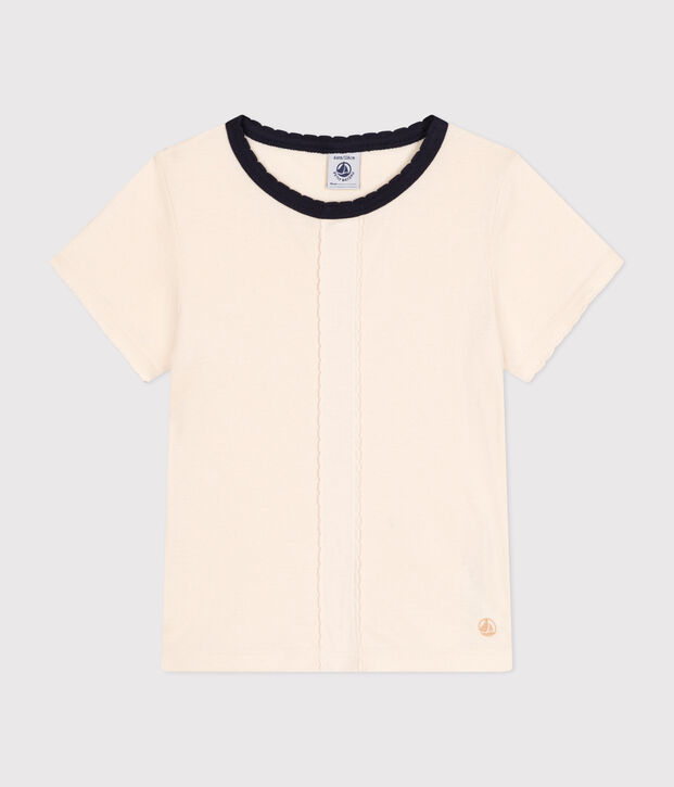 Camiseta de algod&oacute;n de manga corta para ni&ntilde;a crudo