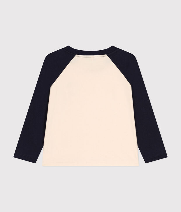 Camiseta de manga larga de punto fino para ni&ntilde;o crudo/azul