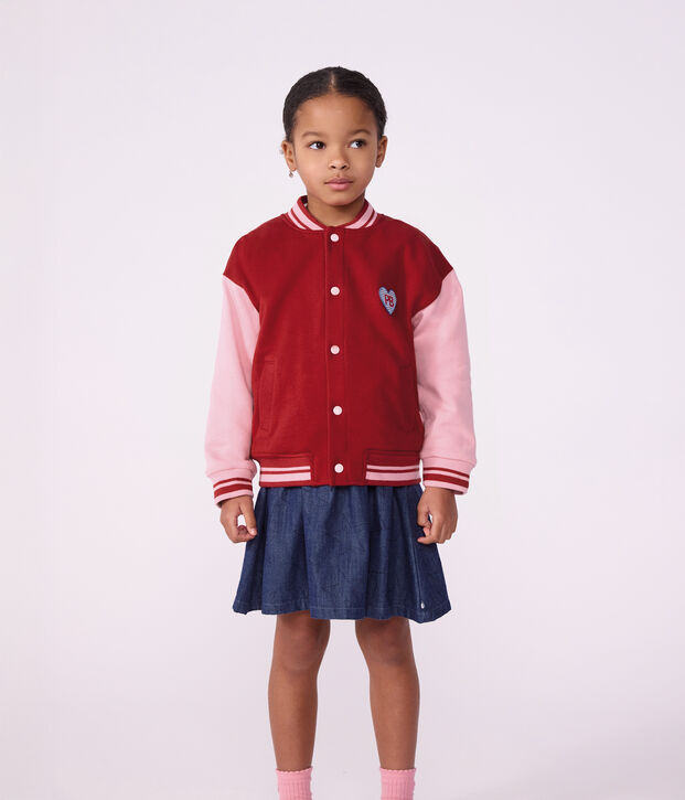 Chaqueta teddy infantil lisa colorblock de algod&oacute;n rojo