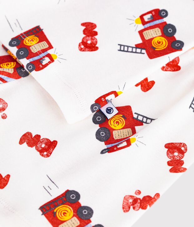 Pijama corto infantil de algod&oacute;n con estampado de bombero blanco/multicolor