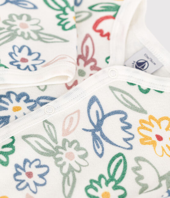Pijama de terciopelo con estampado de flores para bebé blanco MARSHMALLOW/blanco MULTICO