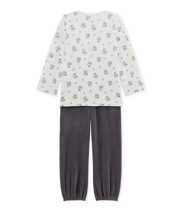Pijama de terciopelo para ni&ntilde;a gris/blanco/multicolor