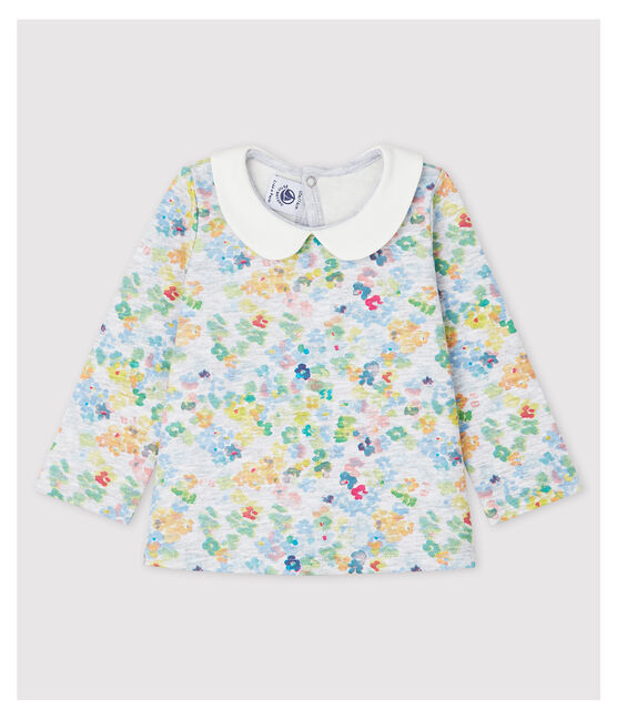 Blusa con cuello de manga larga de punto de bebé niña gris POUSSIERE/blanco MULTICO
