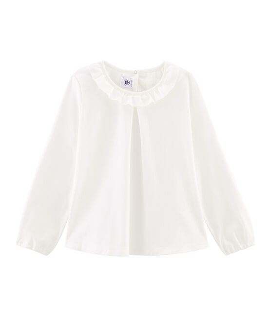 Camiseta manga larga infantil para niña blanco MARSHMALLOW