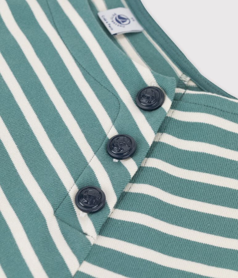 Jersey abotonado de algod&oacute;n de mujer verde/crudo