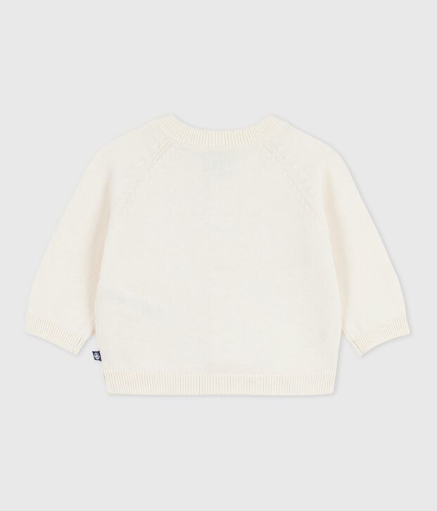 C&aacute;rdigan de punto tricotado de lana y algod&oacute;n con bordado de estrellas para beb&eacute; blanco/gris