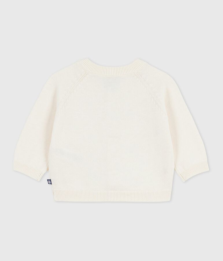 C&aacute;rdigan de punto tricotado de lana y algod&oacute;n con bordado de estrellas para beb&eacute; blanco/gris
