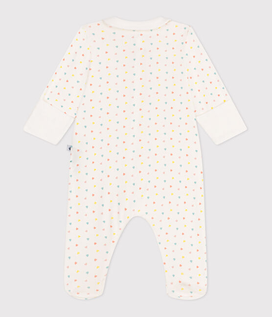 Pijama de algodón con cremallera en el cuello y corazones para bebé blanco MARSHMALLOW/blanco MULTICO