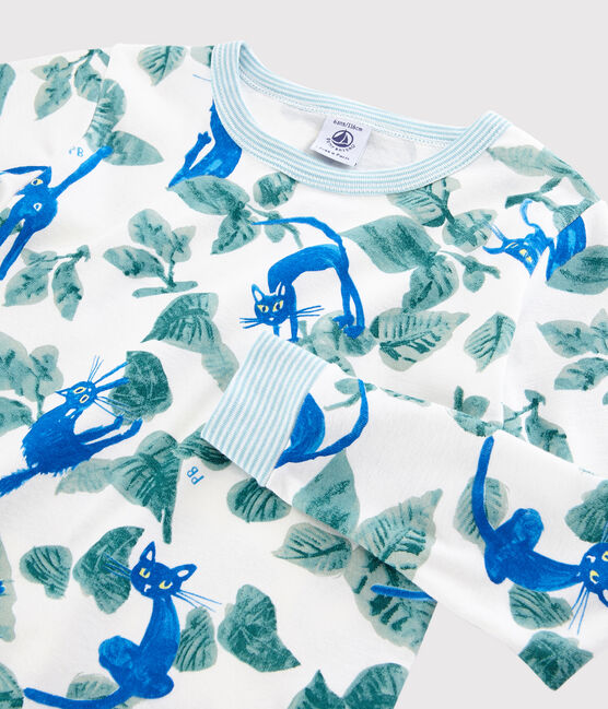 Pijama snugfit con estampado de gato de algodón de niño blanco MARSHMALLOW/blanco MULTICO