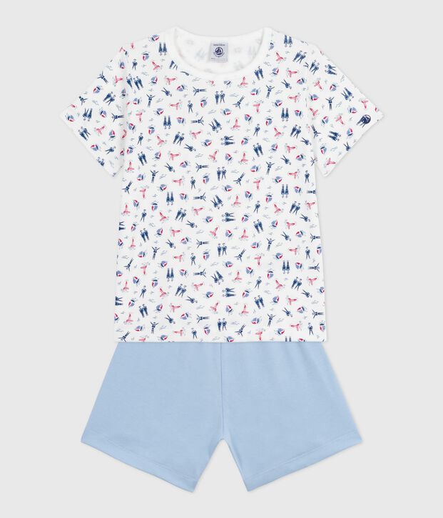 Pijama corto infantil de algod&oacute;n azul/multicolor