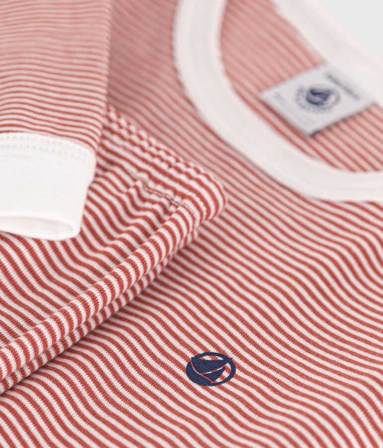 Pijama infantil de algod&oacute;n a rayas marron/blanco