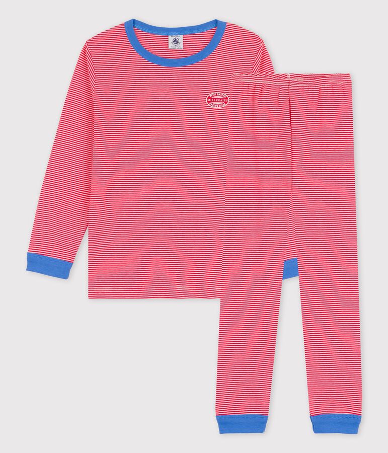 Pijama milrayas de algod&oacute;n org&aacute;nico infantil unisex rojo/blanco