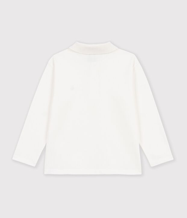 Polo infantil liso de manga larga de algod&oacute;n blanco