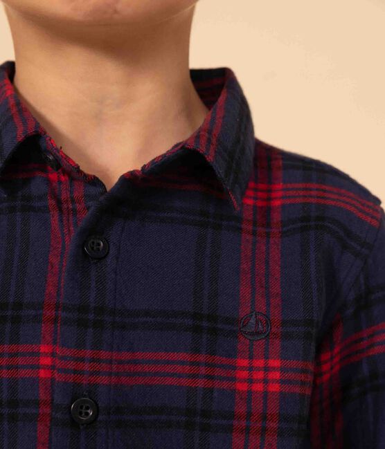 Camisa a cuadros de franela de algodón de niño azul SMOKING/blanco MULTICO
