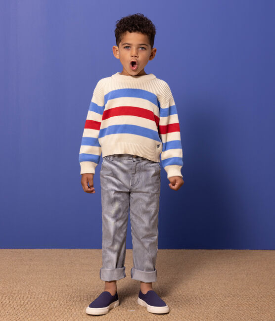 Pantalón de tela de algodón a rayas para niño azul MEDIEVAL/blanco MARSHMALLOW