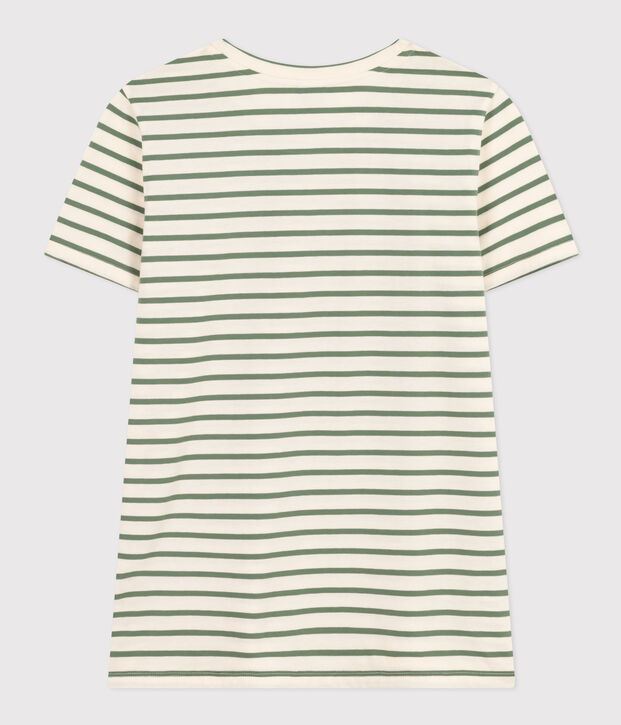 Camiseta LA RECTA de algod&oacute;n con cuello redondo para mujer crudo/verde