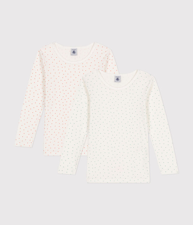 Juego de 2 camisetas de manga larga de algod&oacute;n con coraz&oacute;n para ni&ntilde;a multicolor