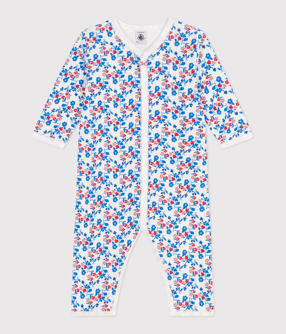 Pijama de algodón sin pies con flores para bebé blanco MARSHMALLOW/blanco MULTICO