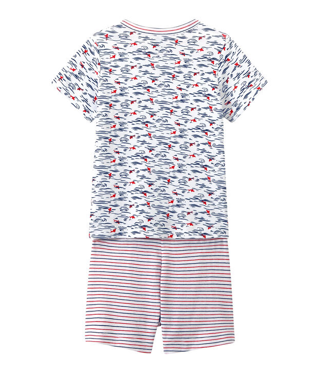 Pijama corto estampado y rayado para ni&ntilde;o blanco/azul/multicolor