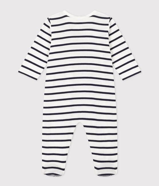 Pijama de punto a rayas para bebé blanco MARSHMALLOW/azul SMOKING
