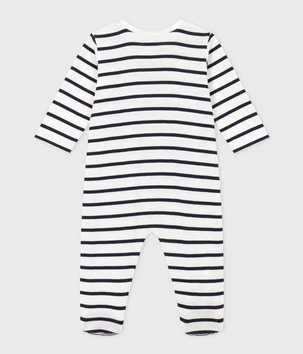 Pijama de punto a rayas para beb&eacute; blanco/azul