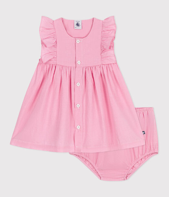 Vestido de algodón ligero sin mangas y pololo con estampado vichy para bebé blanco ECUME/ PETAL