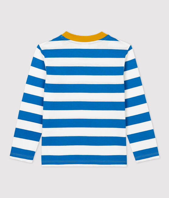 Camiseta de manga larga de algodón de niño azul RUISSEAU/blanco MARSHMALLOW