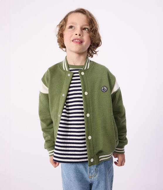 Chaqueta teddy infantil de algodón verde OLIVINE/ MILK